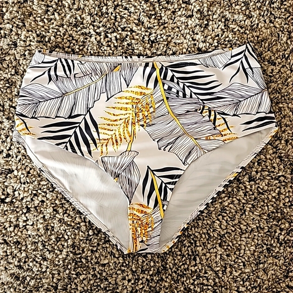 SHEIN Swim High Waist Tropical Foliage Banana Leaf Bikini Bottoms